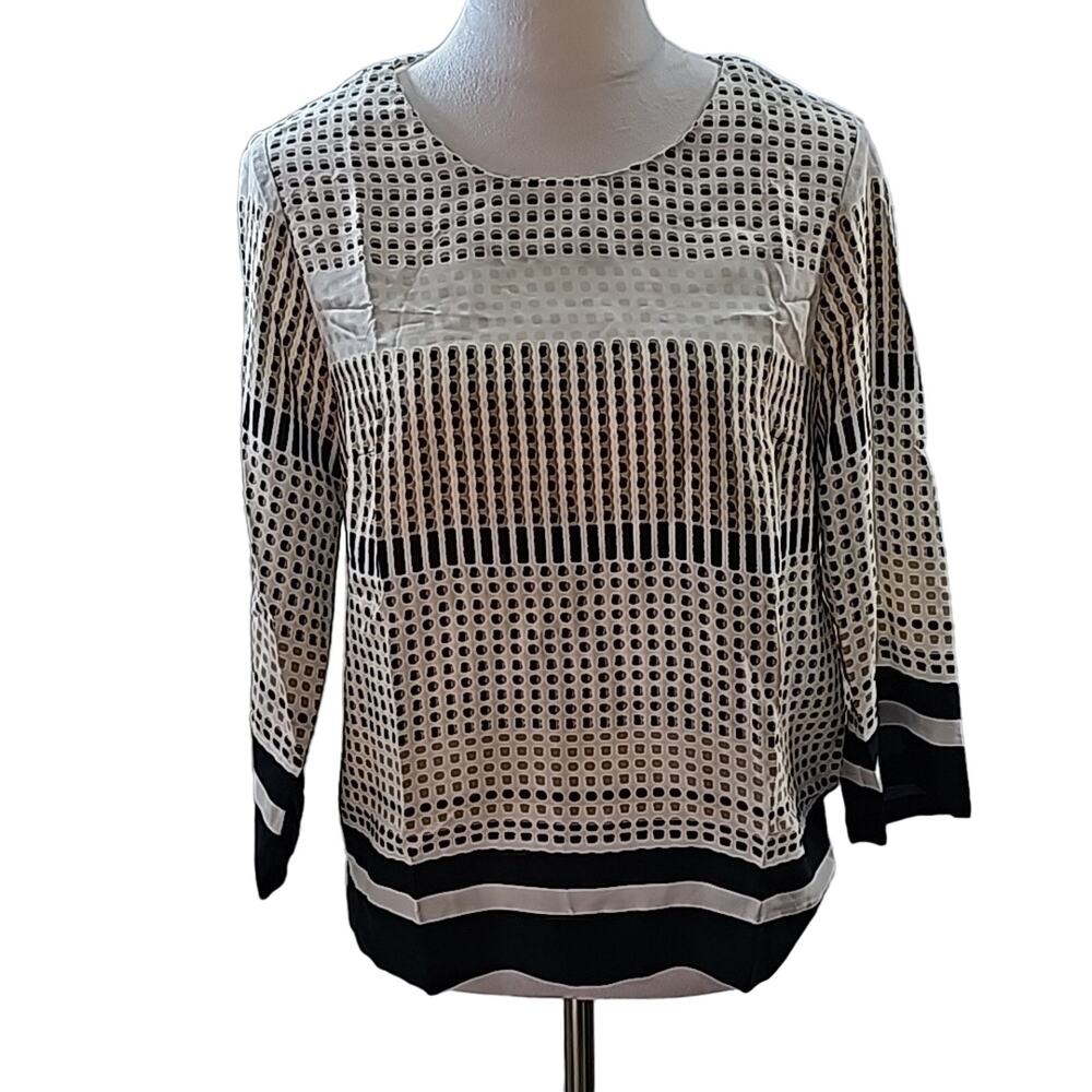 Womens Size Small Navy Blue and Ivory Feminine Fairy Office Business Casual Top